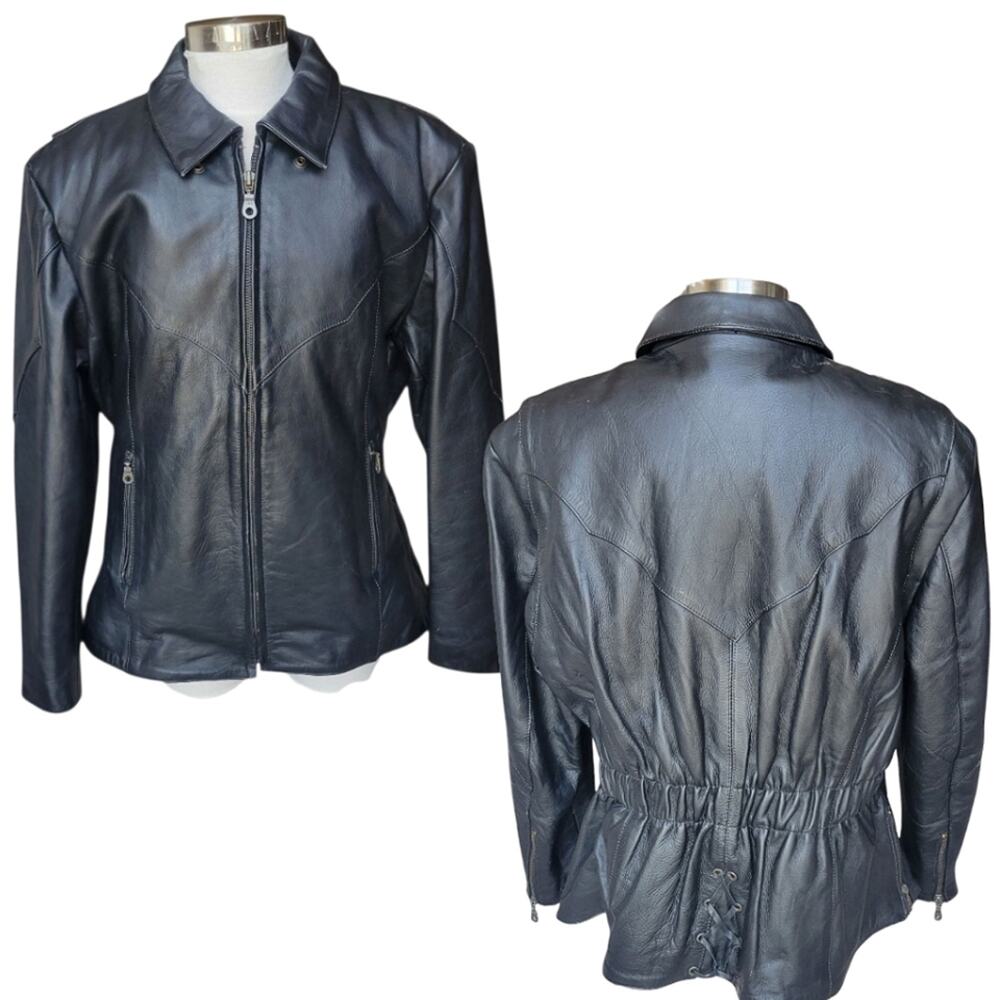 Wild Ride Women's Vintage Black Leather Fitted Motorcycle Jacket Lined 22 XL - Picture 13 of 13